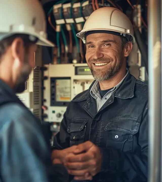 Ein Elektriker schüttelt einem Kunden die Hand